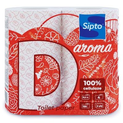 СИПТО Deco Aroma Бумага туалетная 2-х слойная 170 листов 1*4 рулона КЛУБНИКА белая